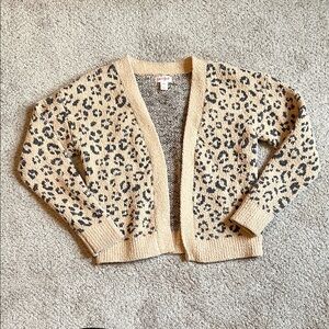 Girls Leopard Print Tan Cardigan Sweater - Size 8